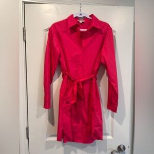 ANDREE BY UNIT Fuchsia Long Sleeve Shirt Dress with Tie Waist